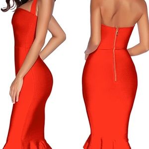 Red Mermaid Midi Bandage Dress